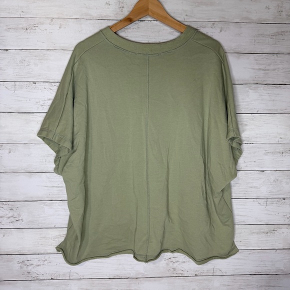 Three Bird Nest Sage Green Oversized V Neck French Terry Top Casual Boho Large - Picture 4 of 6